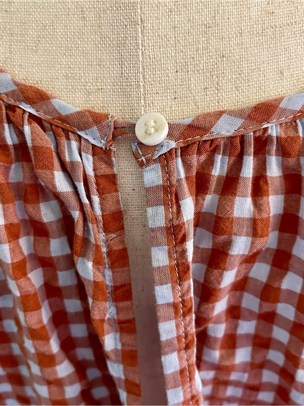 Madewell Rust Gingham Cotton Tiered Mini Dress Balloon Sleeve 8 - Picture 5 of 7